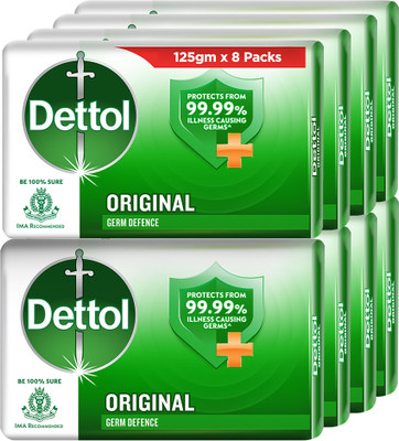 Dettol Original Bathing Soap Bar with 12 HR protective shield(8 x 125 g)