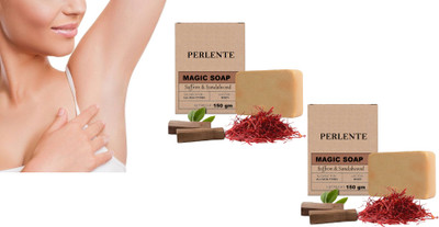 PERLENTE soft Nourished Skin Soap Sandal Wood And Saffron for Glowing Skin Handmade(2 x 150 g)