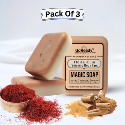 GoReady Magic Soap Sandal Wood And Saffron for DeTan and Glowing Brightening Skin ||(3 x 100 g)