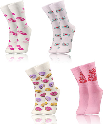 TRAZO Women Self Design Mid-Calf/Crew(Pack of 4)