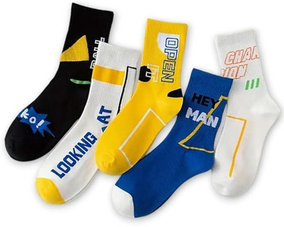 Sockscarving Unisex Printed Mid-Calf/Crew(Pack of 5)