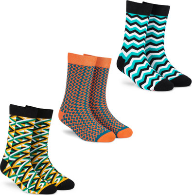 Dynamocks Men & Women Printed Mid-Calf/Crew(Pack of 3)