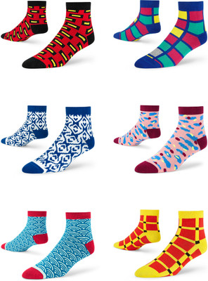 Dynamocks Unisex Printed Ankle Length(Pack of 6)