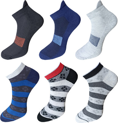 ecosync Men Solid, Striped Low Cut(Pack of 6)