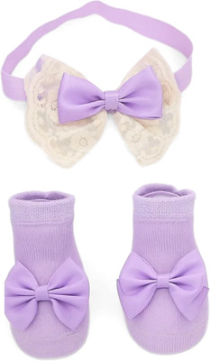 Neska Moda 0 to 1 Year Newborn Baby Headband and Socks Combo(Purple)