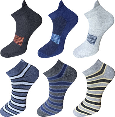 ecosync Men Solid, Striped Low Cut(Pack of 6)