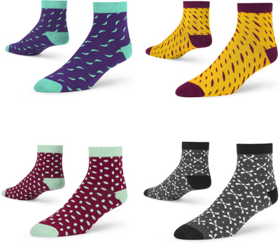 Dynamocks Unisex Printed Ankle Length(Pack of 4)