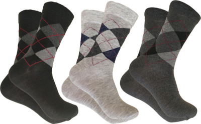Cozyway Men Argyle Mid-Calf/Crew(Pack of 3)