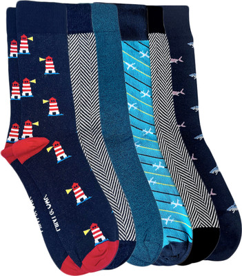 Mint and Oak Men Printed Mid-Calf/Crew(Pack of 6)