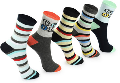 PRIMESOX MOVE ON Boys Printed Mid-Calf/Crew(Pack of 5)