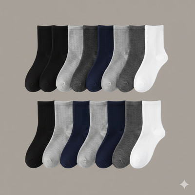 PRIMEWEAR Men Solid Mid-Calf/Crew(Pack of 10)