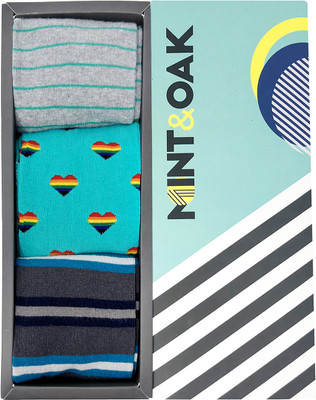 Mint and Oak Men Printed Mid-Calf/Crew(Pack of 3)