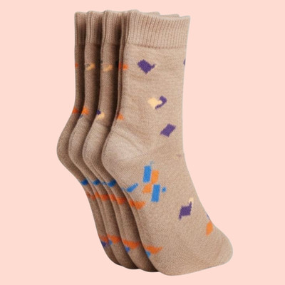 Naosucura Women Graphic Print Mid-Calf/Crew(Pack of 4)