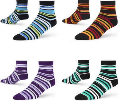 Dynamocks Unisex Striped Ankle Length(Pack of 4)