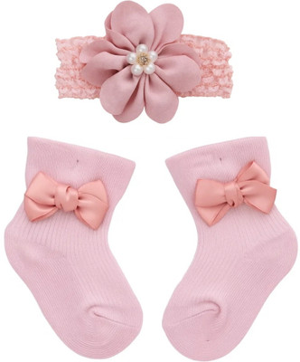 Neska Moda 0 to 1 Year Newborn Baby Headband and Socks Combo(Pink)