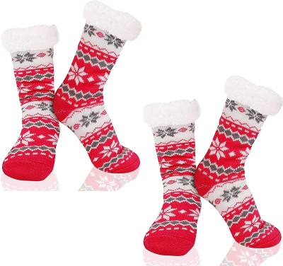 HRBS Winter Wool Glacier inside heavy Fur Socks With Random color & Pattern Pack of 2 Men & Women Printed Calf Length(Pack of 2)