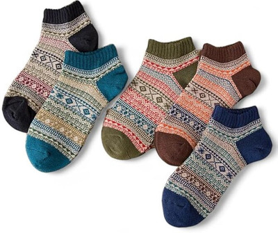 Sockscarving Unisex Geometric Print Ankle Length(Pack of 5)