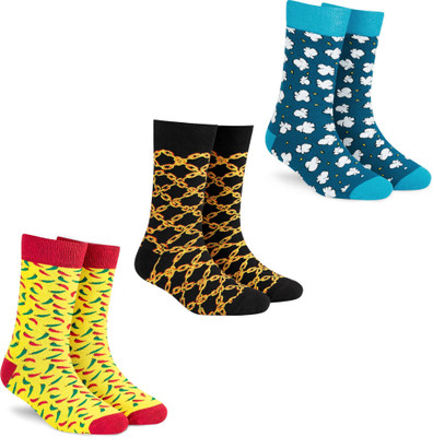 Dynamocks Men & Women Printed Mid-Calf/Crew(Pack of 3)