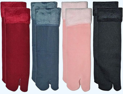 SOSHRE Women Solid Mid-Calf/Crew(Pack of 4)