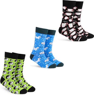 Dynamocks Men & Women Printed Mid-Calf/Crew(Pack of 3)