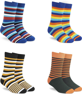 Dynamocks Men & Women Striped Mid-Calf/Crew(Pack of 4)