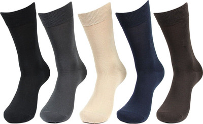 HouseOfCommon Men Solid Mid-Calf/Crew(Pack of 5)