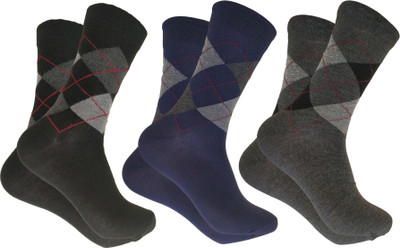 Cozyway Men Argyle Mid-Calf/Crew(Pack of 3)