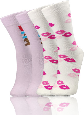 TRAZO Women Self Design Mid-Calf/Crew(Pack of 2)