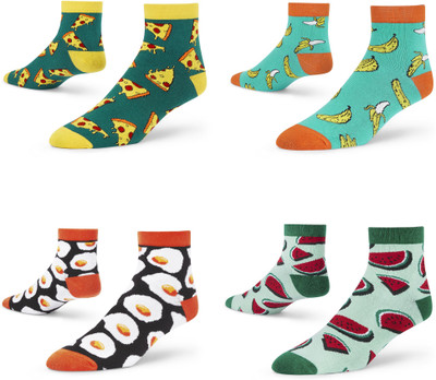 Dynamocks Unisex Printed Ankle Length(Pack of 4)