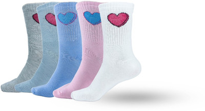SOSHRE Women Solid Mid-Calf/Crew(Pack of 5)