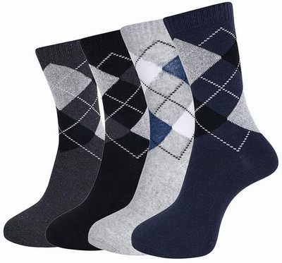 PRTHUSHA Men Checkered Mid-Calf/Crew, Calf Length(Pack of 4)