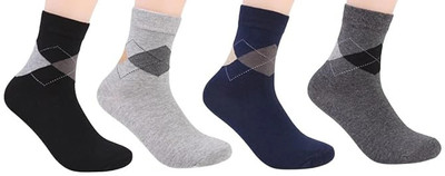 MAMU Men Solid, Printed, Self Design Ankle Length, Mid-Calf/Crew(Pack of 4)