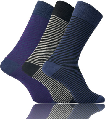 TRAZO Men Striped Mid-Calf/Crew(Pack of 3)