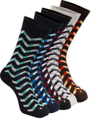 BELMONK Men Checkered, Color Block Mid-Calf/Crew(Pack of 5)