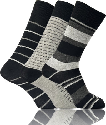 TRAZO Men Striped Mid-Calf/Crew(Pack of 3)