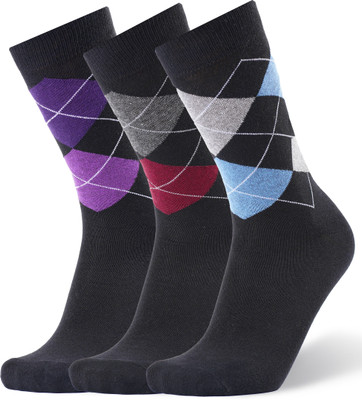 ANCHOR Business/Office/Casual/Formal Cotton Socks For Men Argyle Mid-Calf/Crew(Pack of 3)