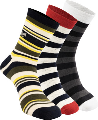 BELMONK Men Striped Mid-Calf/Crew(Pack of 3)