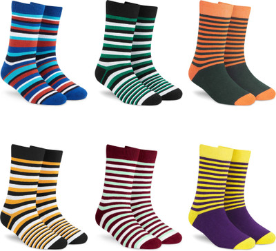 Dynamocks Men & Women Striped Mid-Calf/Crew(Pack of 6)
