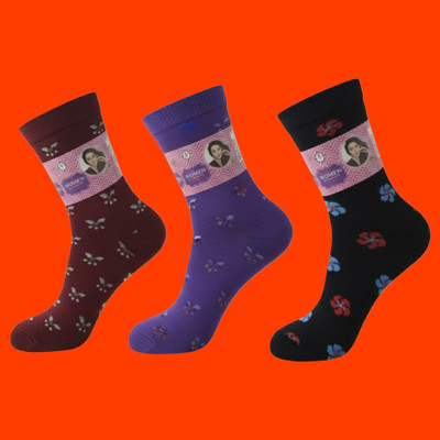 Naosucura Women Floral Print Mid-Calf/Crew(Pack of 3)