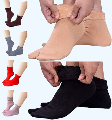 SOSHRE Women Solid Mid-Calf/Crew(Pack of 6)