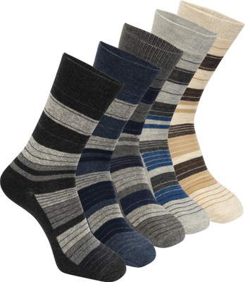 BELMONK Men Striped Mid-Calf/Crew(Pack of 5)