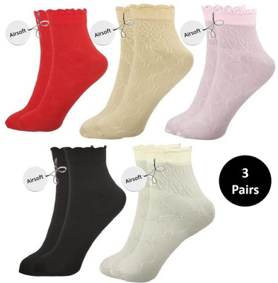 AirSoft Girls Self Design Ankle Length(Pack of 3)