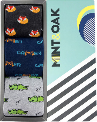 Mint and Oak Men Printed Mid-Calf/Crew(Pack of 3)