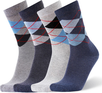 ANCHOR Business/Office/Casual/Formal Cotton Socks For Men Argyle Mid-Calf/Crew(Pack of 4)