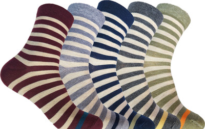 Cotson Men Striped Mid-Calf/Crew(Pack of 5)
