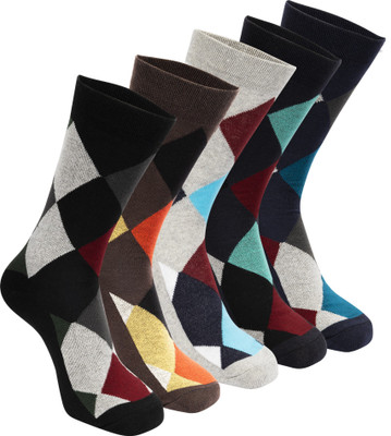 BELMONK Men Argyle, Color Block Mid-Calf/Crew(Pack of 5)