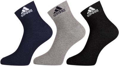 ADIDAS Original Cotton Flat Knit (AD-203) (Coll Navy/Grey Mel/Black) Men Color Block Ankle Length(Pack of 3)