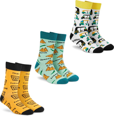 Dynamocks Men & Women Printed Mid-Calf/Crew(Pack of 3)