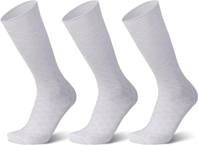 ANCHOR Free Size Business/ Office/ Casual/ Formal White Cotton Socks For Men Self Design Mid-Calf/Crew(Pack of 3)