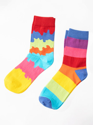 THELA GAADI Unisex Color Block Mid-Calf/Crew(Pack of 2)